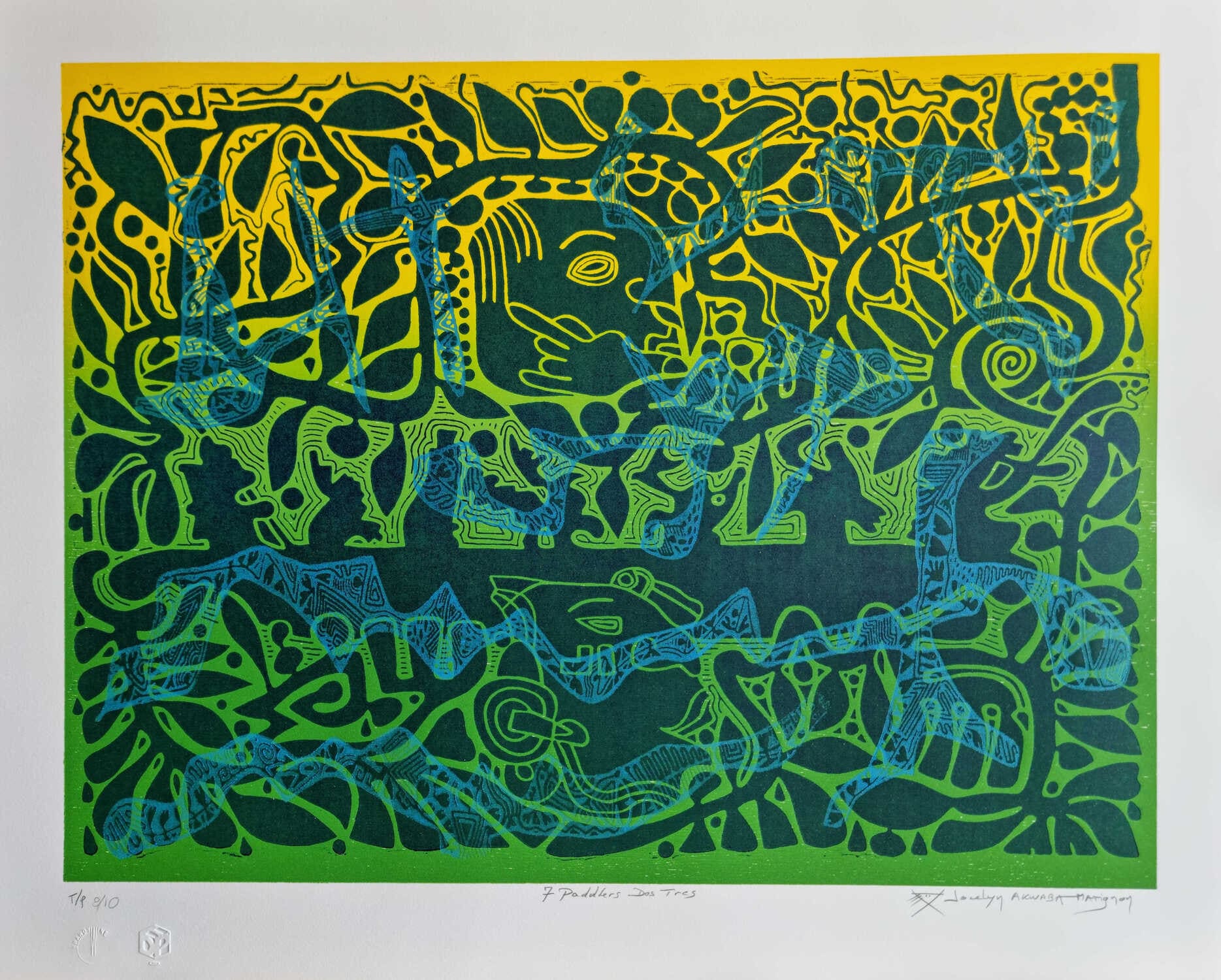 THE SEVEN PADDLERS WOODCUT